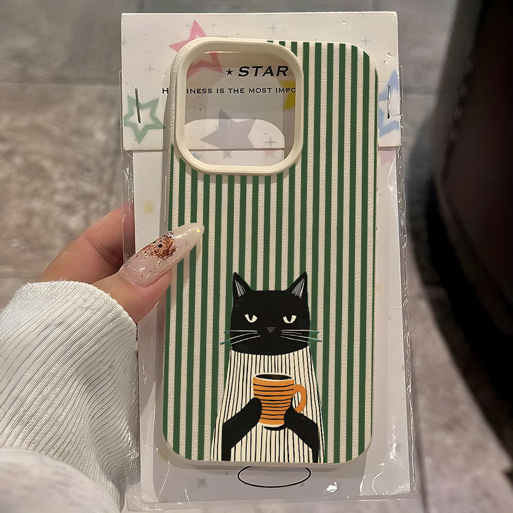 Phone Cases Otterbox - Funny Coffee Cat Pattern Lychee Phone