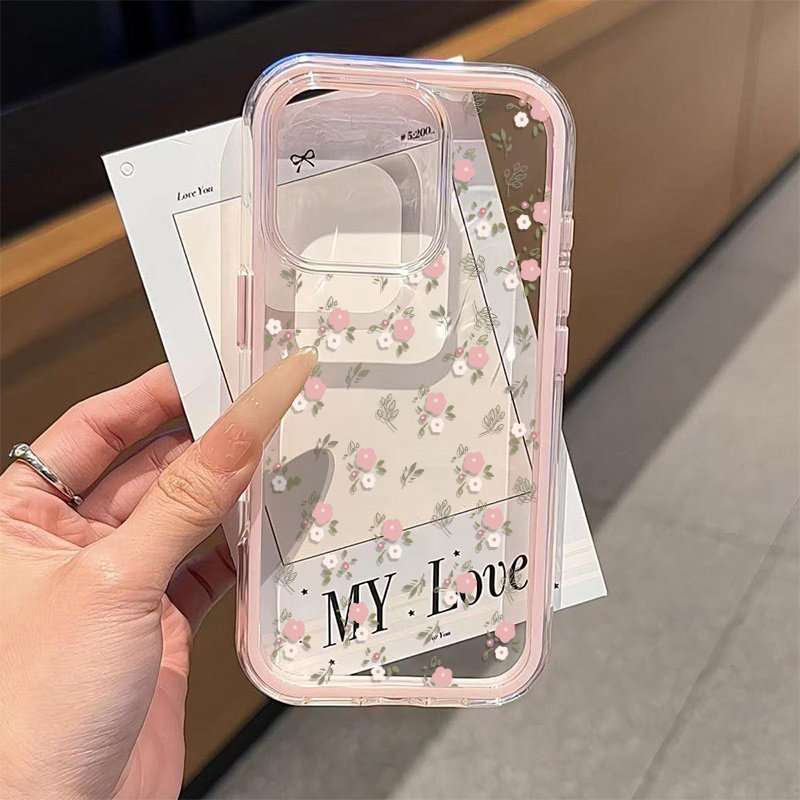Phone Cases Pink - Green Leaves Pink Flower 2in1 Clear
