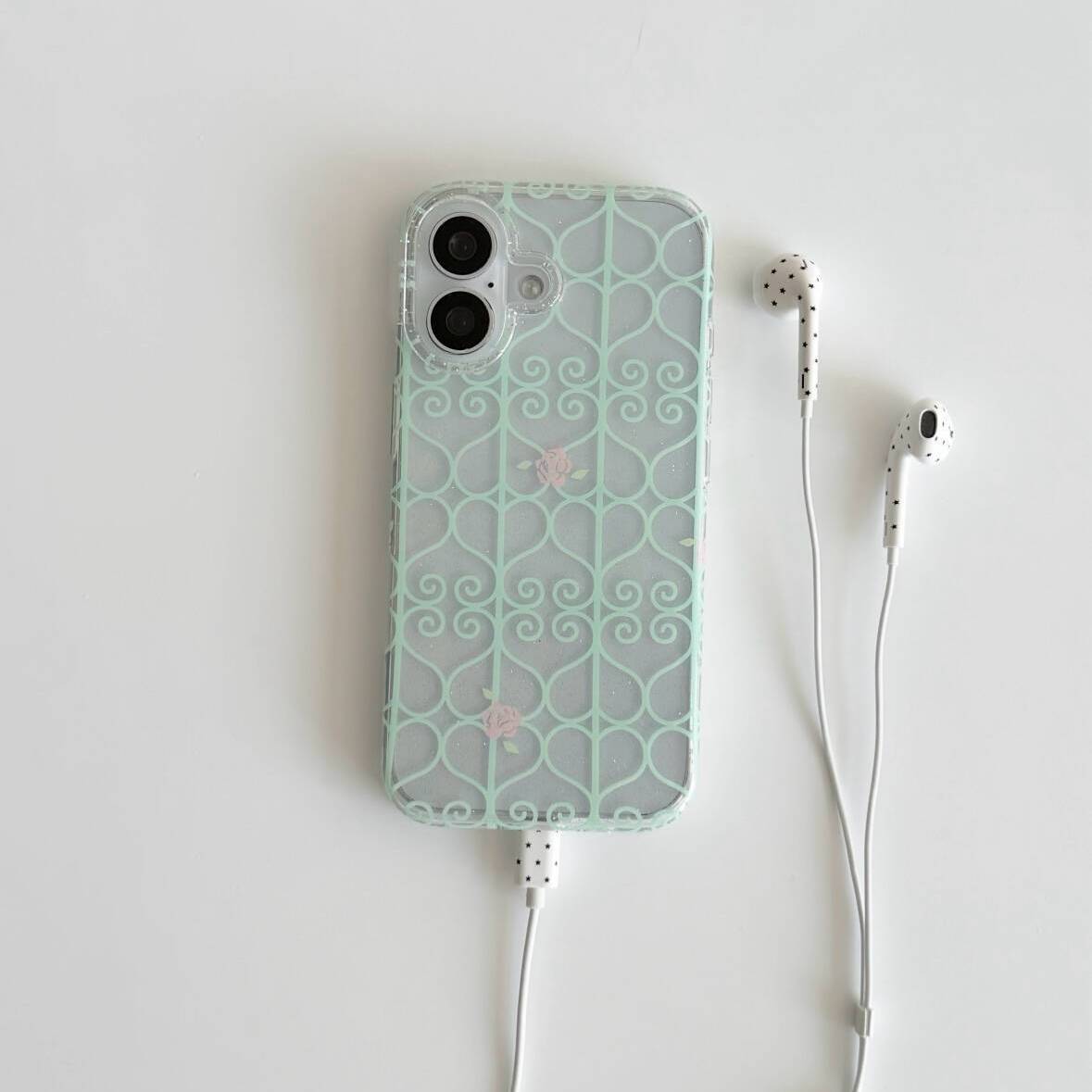 Phone Cases Pink - Mint Green Iron Window Pink Rose