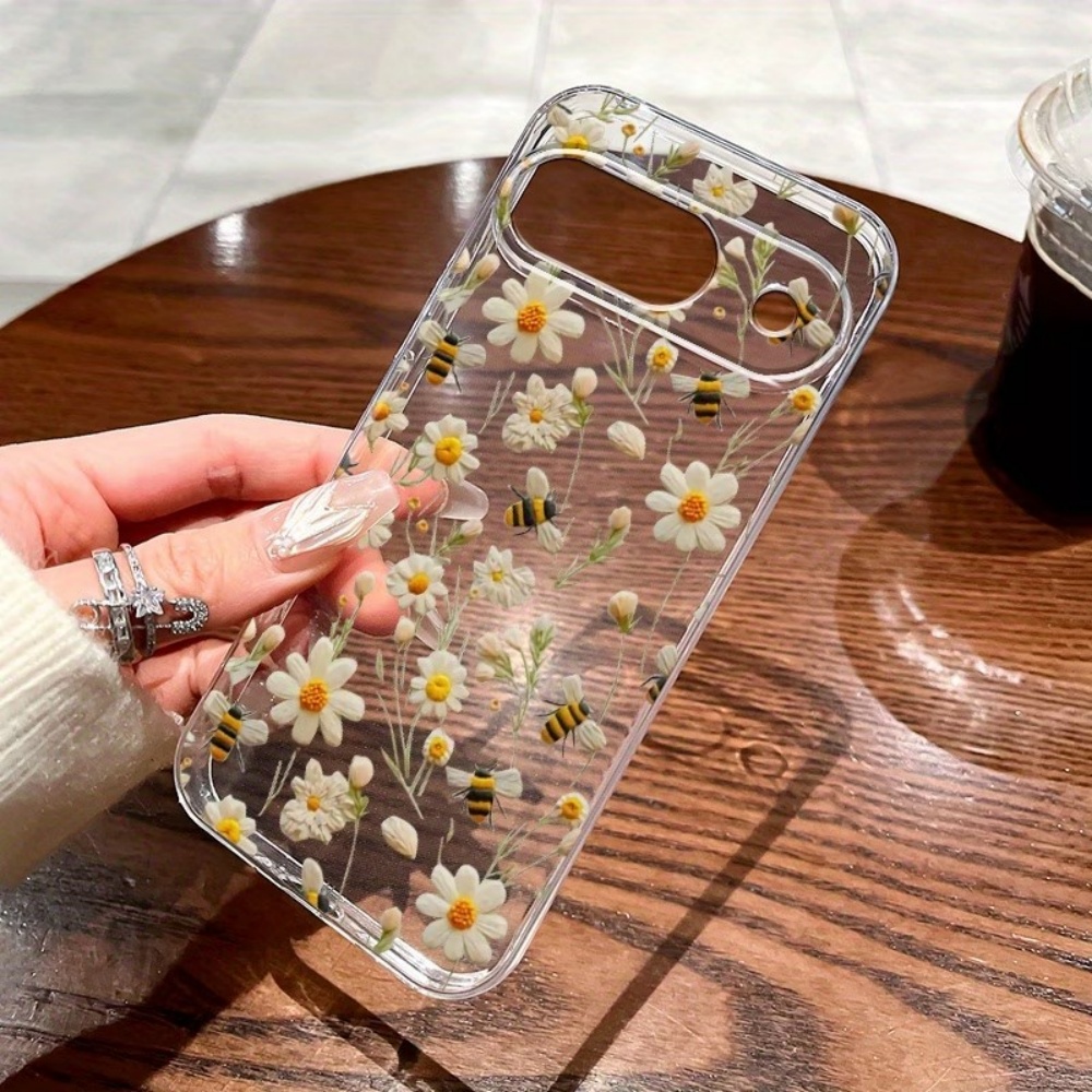 Phone Cases Clear - Cute Honeybee Flower Pattern Soft Clear