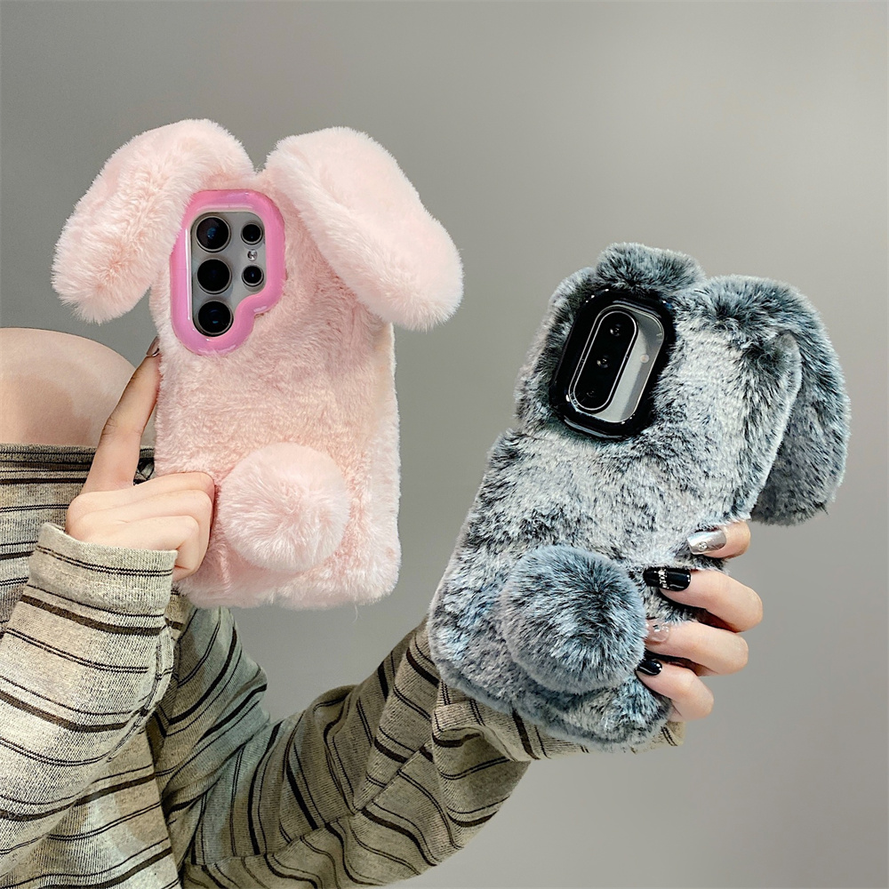Phone Cases Samsung S25 Ultra - Cute Rabbit Ears Fluffy Stand Phone