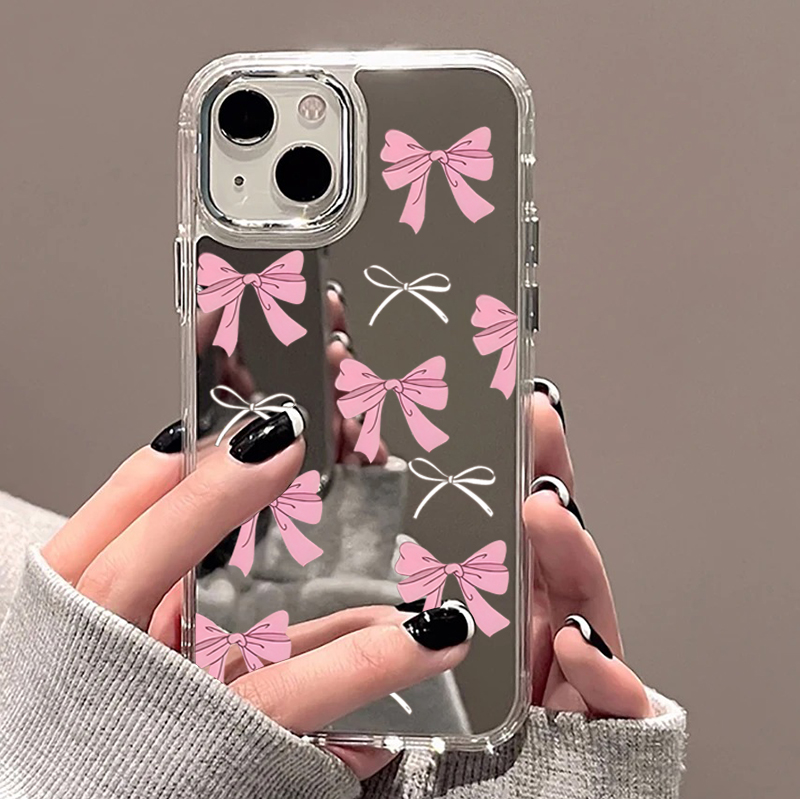 Phone Cases Pink - Cute Pink Black Bow Pattern Mirror