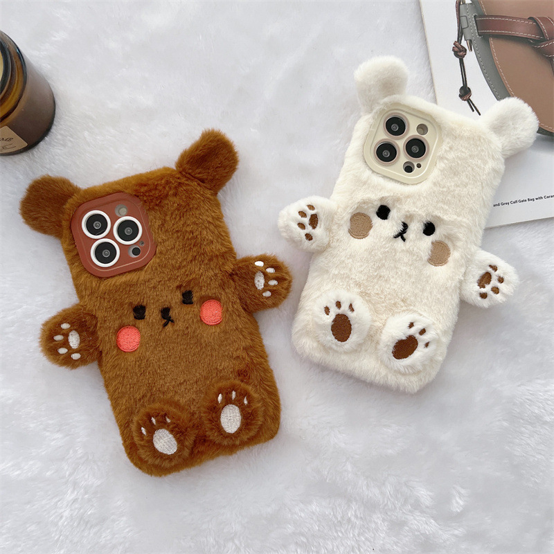 Korean 3D Cartoon Bear Fluffy  - Phone Cases Apple 评论和价格