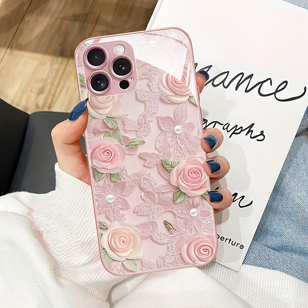 Pink Flower Tempered Glass Pho - Phone Cases Pink 评论和价格