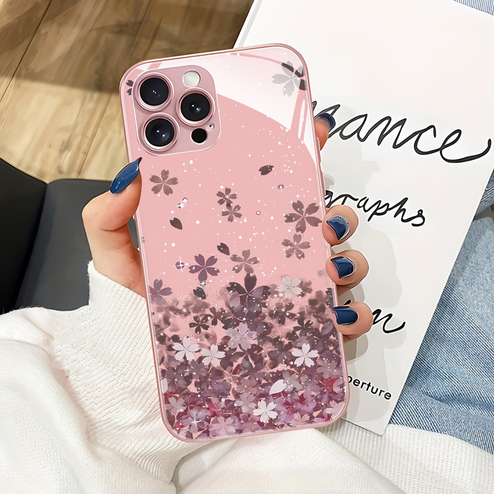 Pink Flower Tempered Glass Pho - Phone Cases Pink 评论和价格