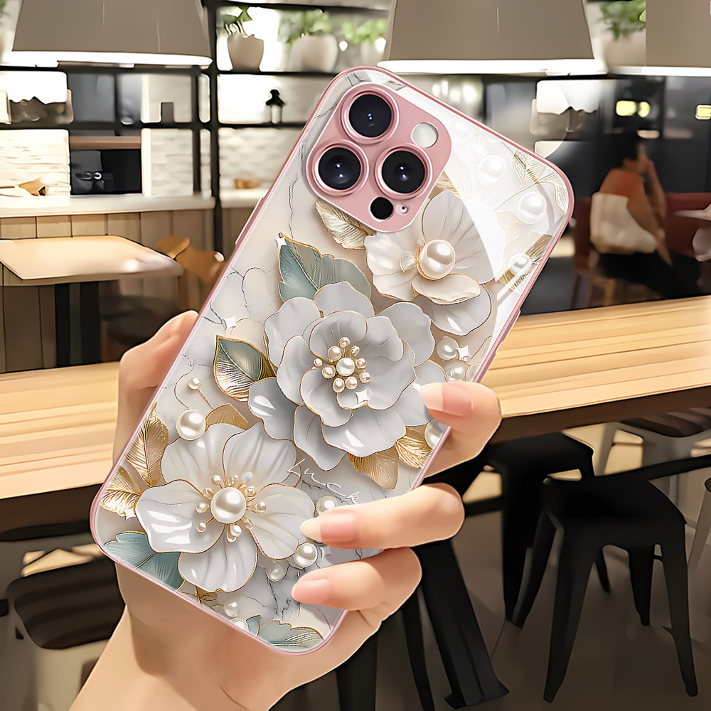Pink Flower Tempered Glass Pho - Phone Cases Pink 评论和价格