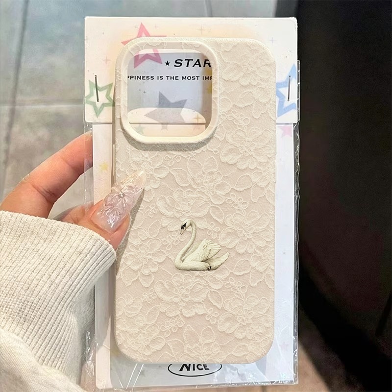 Lace Swan Pattern Lychee Textu - Phone Cases Apple 评论和价格