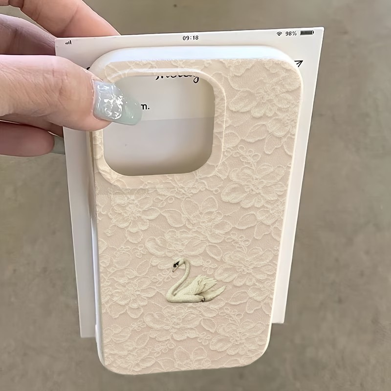 Lace Swan Pattern Lychee Textu - Phone Cases Apple 评论和价格