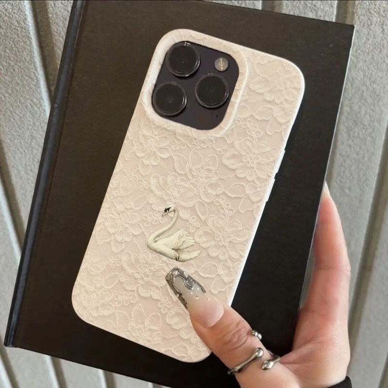 Lace Swan Pattern Lychee Textu - Phone Cases Apple 评论和价格